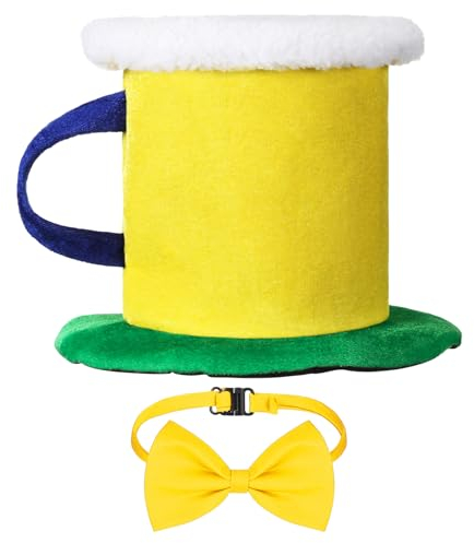 SATINIOR Bier Kostüm Zubehör Set für Herren Damen Gelb Bierhut und Fliegen Partyhut für Erwachsene Lustig Bierkrug Mütze Lustig Kopfbedeckung Biermütze Faschingshut Karneval Kostüme für Männer Frauen