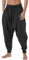 AITFINEISM Men's Drawstring Casual Hippie Harem Pants Loose Drop Crotch Trousers (M,Black 1)