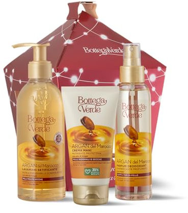 Bottega Verde - Argan del Marocco, Confezione Regalo con Crema Mani 75 ml, Deodorante Profumato 125 ml, Lavamani 250 ml, con Olio di Argan, in un Elegante Cofanetto, Idea Regalo