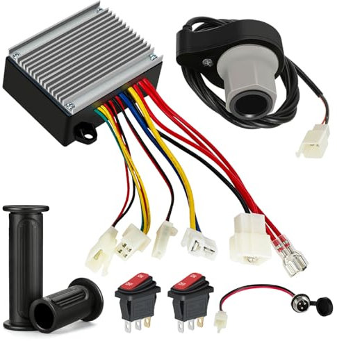 XIKOBY 24V Controller and Throttle Compatible with Razor E200 E300 Electric Scooter MX350 (V33+) Dirt Bike, Control Module for E300 (V13+) E200 (V13+) E-Scooter Parts with Charger Port Handlebar Grips