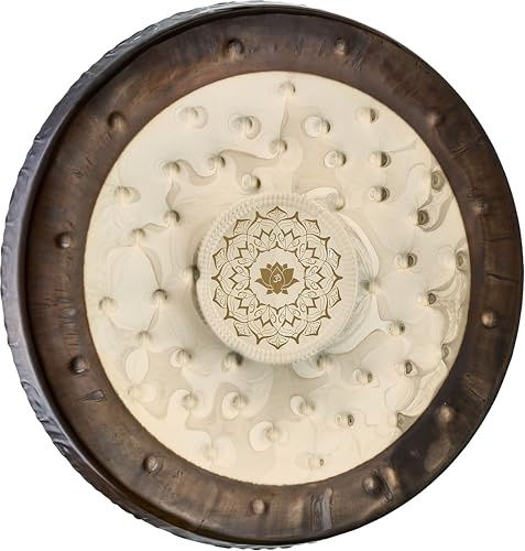 Sonic Energy 22 Zoll Soundscape Gong, Om Lotus (SGOML22) | 55 cm im Durchmesser, in Deutschland gefertigt, Om Lotus Symbol, inkl. Tasche, Handle und Handschuhe, Neusilber