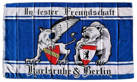 Karlsruhe+Berlin Freundschaft Fahne, Grösse 90x150 cm, Flagge, Fahne mit Hohlsaum, KA, 1894, 1892, Fussball, Fan, blau-weiss