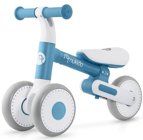 Nukido Laufrad Ab 1 Jahr Dreirad Kinderdreirad Kinderlaufrad Höhenverstellbar Lauflernhilfe Fahrrad Schaumreifen Weiß Blau Grau