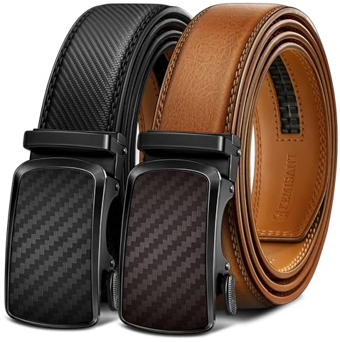KEMISANT Gürtel Herren 2er, Ledergürtel Gürtel Ratsche 35mm,Größe Angepasst | Automatikschließe Gürtel für Herren mit Geschenkbox
