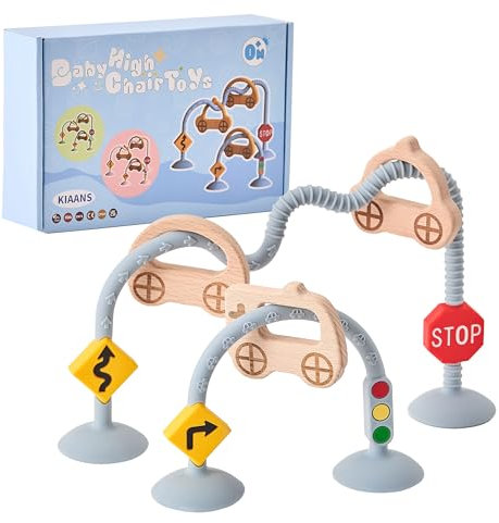 KIAANS Cube d'Activité Sensoriel Bébé à Ventouse - Boulier Enfant en Silicone Sécurisé pour Chaise Haute avec Anneau Bois Montessori (Bleu)