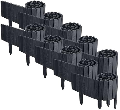 Floranica 20 m Beeteinfassung Flexibler Holzzaun 10 St. 2 m x 20 cm Anthrazit Steckzaun aus Kiefernholz Rasenkante Teichzaun Rollboard 10 tlg Erweiterbares Zaunset für Garten