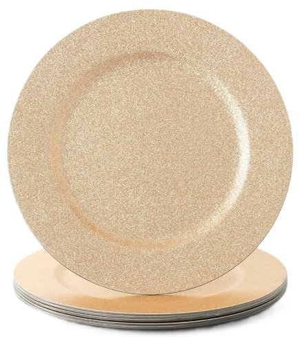 Envenzo Charger Plates 33cm Gold Glittered for Special Occasions and Gatherings Reusble Charger Under Plates for Elegant Decorations Set of 6