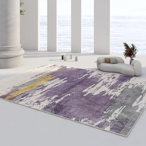 Yaaxinb Teppich Groß für Wohnzimmer Modern Designer In-und Outdoor Teppich Kurzer Plüsch Teppiche Dekorative Moderne Tinte Style Lila 200 x 300 cm