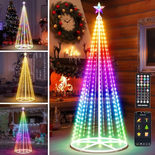 Kaitenv 1,8M LED Weihnachtsbaum Außen, Weihnachtsdeko Lichterbaum Outdoor - 210 LEDs mit Stern, App & Fernbedienung, RGB Dimmbar, Timer, IP44 Wasserdicht - für Garten, Rasen (Warmweiß)