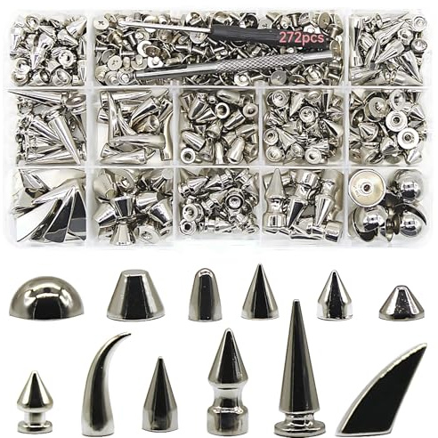 yeeplant Nieten, Punk, für Lederhandwerk, 270 Stück, Schraubnieten, Zinklegierung, mit Stilen 13, inklusive Werkzeug 2, Zubehör, DIY-Dekoration, Kleidung, Taschen und Schuhe, verchromtes schwarzes