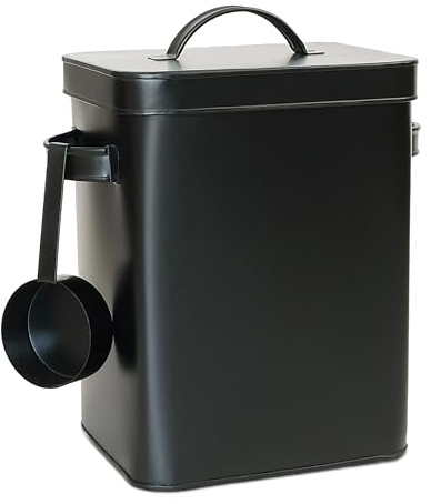 Relaxdays metal box, 6.5 L storage container with scoop, pet food & coffee, airtight, laundry powder tin, black
