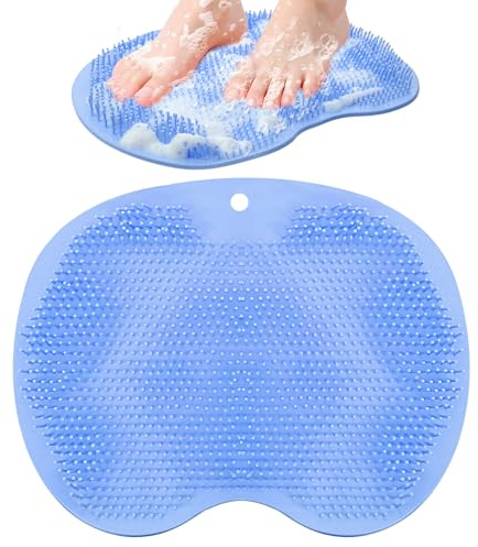 Fußschrubber Dusche, Foot Scrubber Shower mit Rutschfesten Saugnäpfen | Fusswaschmatte für Dusche, Silikon Duschmatte zur Fussreinigung zur Fuß und Rückenmassage, Fußpflege Entspannung (Blau)