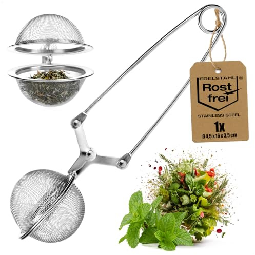 Robin Goods® Edelstahl-Teesieb - Tee-Ei mit Zange | Feinmaschiger Sieb-Filter für losen Tee, Kräuter und Gewürze - Pflegeleichtes Gewürzsieb