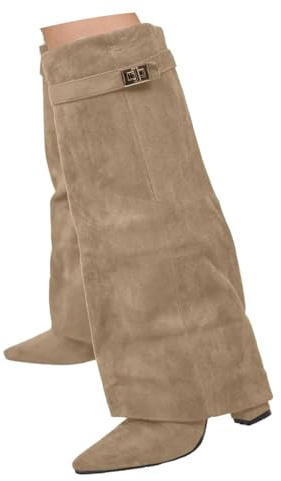 pvucpot Stivali Donna Pelle Piatta Morbido Camoscio Autunno Inverno Caldi Classico