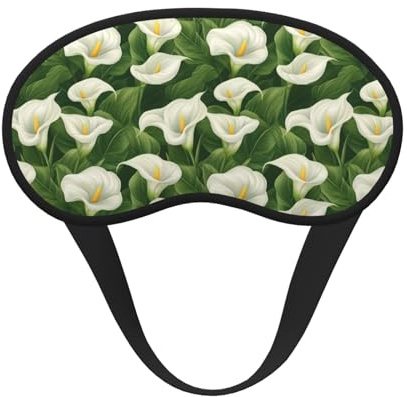 Schlafmasken für Damen und Herren – Schlafmasken mit elastischem Band, blickdicht, mit grünem Calla-Lilien-Print, ideal für Reisen und Flugreisen