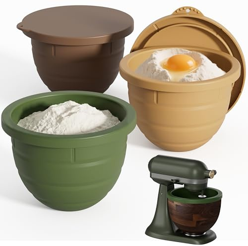 Valendaren Silicone Bowl Liner Compatible with Kitchenaid Walnut Wood Mixing Bowl 5 Quart, Silicone Liners for 2024 Evergreen&2025 Tilt-Head Stand Mixer, 3 Liners with Lids Food-Grade, Dishwasher Safe