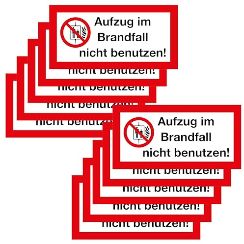 Clever Pool 10 Aufkleber Aufzug im Brandfall nicht benutzen – 21 x 10,5 cm – Brandschutz Warnhinweis – Sicherheitszeichen als Verbotszeichen