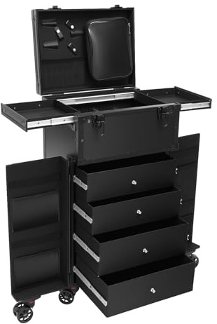 Kosmetik Trolley Kosmetikkoffer 4 Schubladen Schminkkoffer Friseurkoffer Abschließbar Nagelkkoffer Friseur Box Großer Beauty Case für Visagisten Friseure Nageldesign