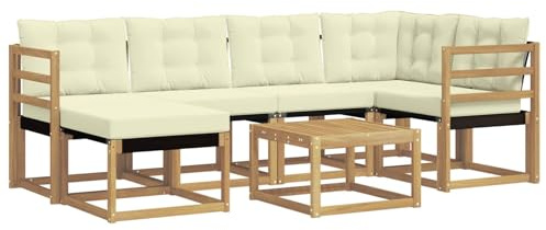 vidaXL Outdoor-Sofagarnitur mit Kissen 7 pcs Weiß und Creme, Garten-Sofa-Set, Moderne Outdoor-Möbel, Elegante Patiositzgelegenheiten, robuste Textilene-Sofas