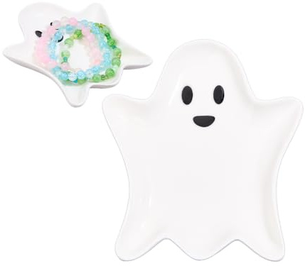 SUPERFINDINGS 2PCS Ceramic Spoon Rest Cooking 5.12x4.45 Spoon Holder Halloween Ghost Jewelry Dish Tray Small Decorative Trinket Dish for Kitchen Bedrooms Living Rooms Small Items Storage