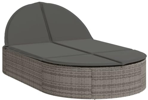 Nqyjm Lettino da giardino con schienale regolabile in 3 posizioni, doppio lettino da sole con cuscino, in polyrattan, grigio, sedia a sdraio da spiaggia, per esterni, giardino, terrazza, balcone