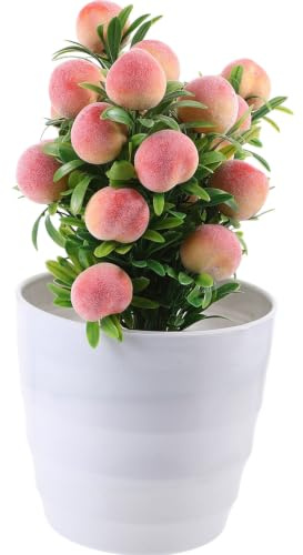 Toddmomy Artificial Plant Plastic Foam Decoration Fake Potted Peach Tree in Pot Realistic Look for Parents and Teachers Gift Windowsill Room Decor