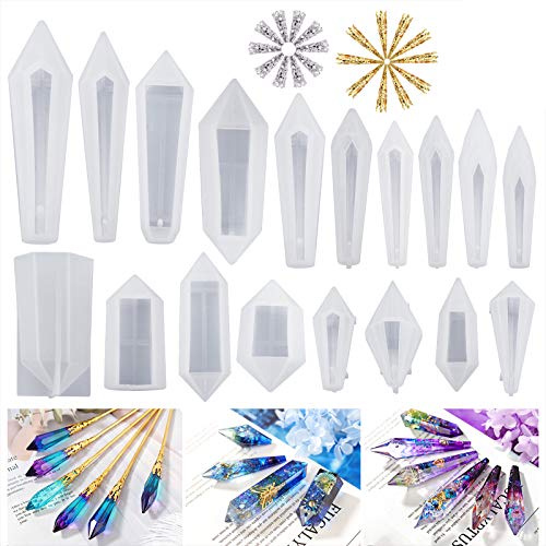 LET'S RESIN Epoxidharz Formen Set, 18 Stück Pendel Kristall Schmuck Silikonform für Harz, Resin Form für Guss, Multi-Facet-Edelstein Harz Schmuckformen für Quarzkristalle, Anhänger, Halskette