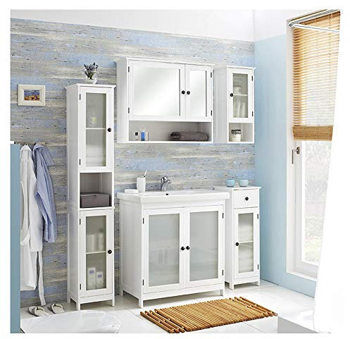 Pelipal - Maxim 14 - Badmöbel-Set - 82 cm - 6-teilig Badset Komplettset stehend mit Spiegelschrank Keramik-Waschtisch usw. - Landhausstil - in weiß Glas/weiß