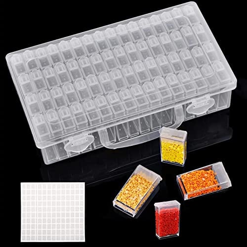 Huacan Diamond Painting Storage Boxes 64 Slots Transparent Diamond Art Kit Accessories with 1 Pcs Sticker Tools