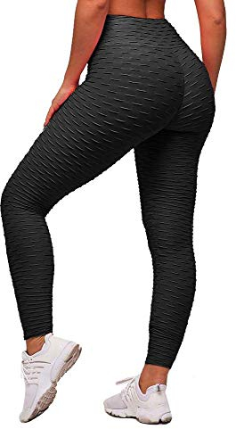 Memoryee Damen Honeycomb Leggings Geraffte Hintern Heben Hohe Taille Push Up Boom Booty Sport Leggings mit Bauchkontrolle Plus Größe Blickdichte Dehnbare Gym Yogahosen/Schwarz/S