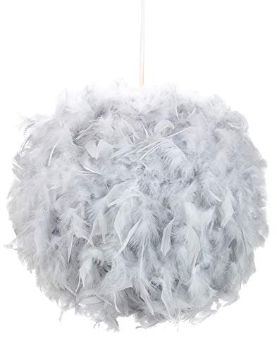 Eye-Catching and Modern Real Natural Grey Feather Decorated Small Pendant Light Shade 40watt Maximum Perfect Statement Piece 25cm Diameter by Happy Homewares