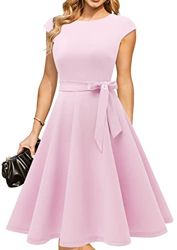 DRESSTELLS Robe Soirée Cocktail Robe témoin de Mariage années 50 col Rond Manches Courtes Pink 3XL