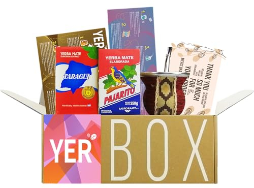 YERBOX Ensemble de Thé Yerba Mate : Pajarito Traditionnel 250g + Taragui Traditionnel 250g | Tasse à Maté en verre recouverte de cuir - Calebasse | Paille à maté en acier inoxydable - Bombilla
