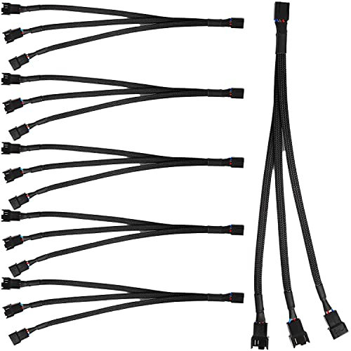 VISSQH 6Pack PWM Fan Splitter Cable Y Splitter case fan splitter fan splitter 1 to 3, Black Sleeved Braided