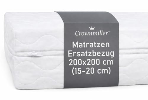 Crownmiller Microfaser Matratzenersatzbezug, Matratzenbezug 200x200 cm für Matratzen von 15 bis 20 cm, 60°C waschbar, 4-seitiger Reißverschluss