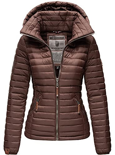 MARIKOO Damen Winter Jacke Outdoor Steppjacke Gefüttert Warm Kapuze 6 Farben XS - XXL Löwenbaby (DE/NL/SE/PL, Alphanumerisch, S, Regular, Regular, Schoko)