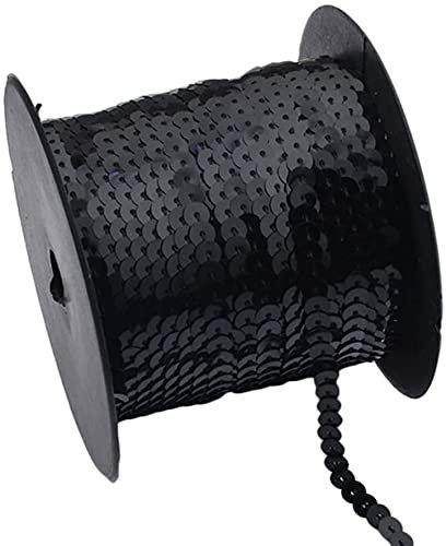 Anawakia Paillettenband 90 m Farbiges Pailletten Band 6 mm Breites Bortenband Glänzende Paillettenbänder für DIY Handwerk Bastelprojekte Tanzbekleidungen Armband Dekorationen (Schwarz)