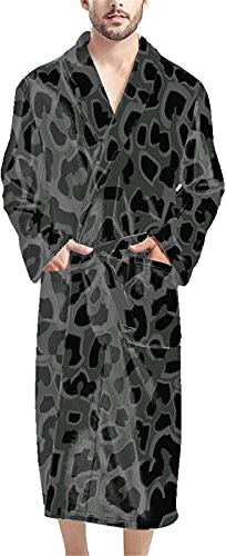Showudesigns Accappatoio da uomo Pigiameria intera lunghezza maniche lunghe accappatoi, Leopard, L