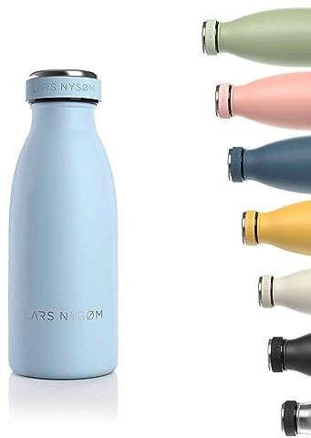 LARS NYSØM Edelstahl Trinkflasche 350ml, 500ml, 750ml, 1L, 1 5 liter | Thermosflasche Kohlensäure geeignet | Auslaufsichere Wasserflasche für Sport, Outdoor, Schule (Sky Blue, 350ml)