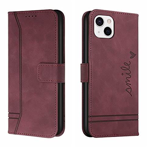 Trugox Handyhülle für Apple iPhone 13 / iPhone 14 Hülle Klappbar Klapphülle mit Kartenfach Handytasche Handy Schutzhülle Tasche Leder Wallet Flip Case Slim Book Cover - Bordeauxrot