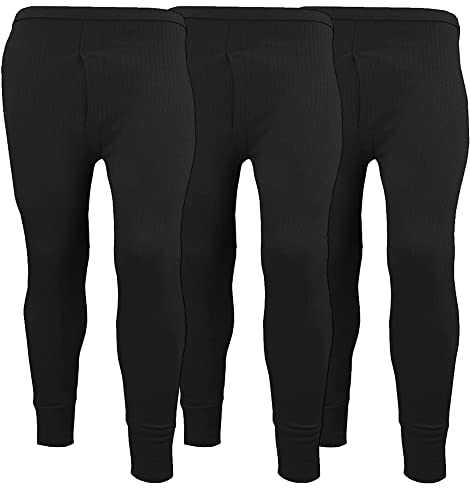 Pack of 3 Mens Thermal Underwear Trousers Long Johns Base Layer Extreme Hot Brushed Inside Ultra Soft Trousers Leggings Pants Black