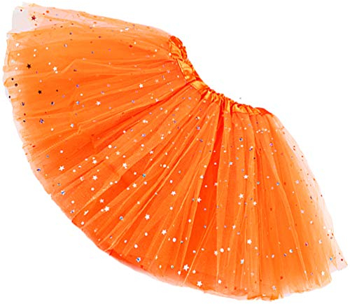 Ugitopi Sparkle für Mädchen Prinzessin Ballett Dance Layered Tüll Tutu Röcke (OneSize Orange)