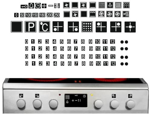 Herd Aufkleber Set Herd Symbole Aufkleber Beschriftung von verwischten Herdsymbolen (RP45) (weiße Symbole auf schwarzen Hintergrund)