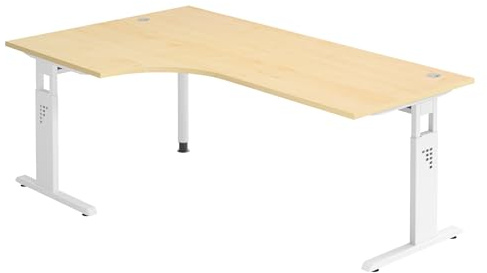 bümö höhenverstellbarer Eckschreibtisch O-Serie 200x120 cm in Ahorn, Gestell in weiß - Schreibtisch L Form, großer Tisch für's Büro, Computertisch höhenverstellbar