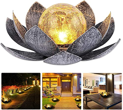 Lemotoy lampe solaire d'extérieur, fleur de lotus lanterne solaire avec des effets lumineux blanc chaud lumineux, IP44 étanche lampes solaires de jardin pour terrasse, cour, pelouse, balcon