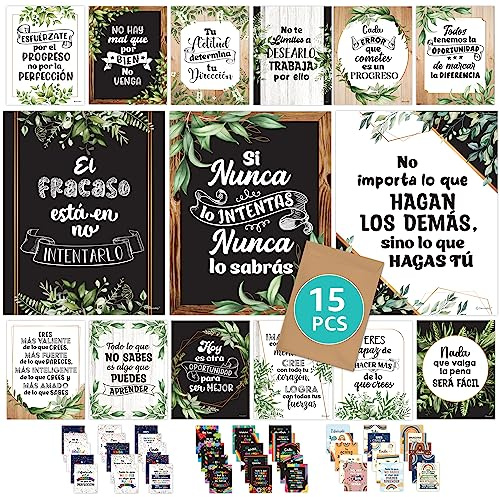 Decorably 15 Farmhouse Themed Spanish Motivational Posters for Classroom, 11x14in Matte-Laminated Inspirational Decor