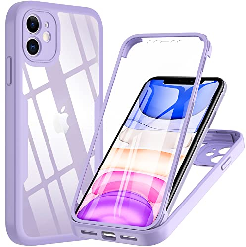 Hensinple iPhone 11 Hülle Mit Eingebautem Displayschutz - 360° Rundumschutz TPU Robust Bumper Case Stoßfest Schutzhülle für 6,1 Zoll (Helles Lila)