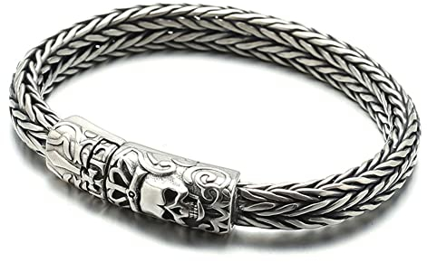 ZORQ Herren-Armbänder im Rock-Stil, 925 Silber, Drachen-Körperknochen, handgeflochten, Armreif, Kette, Schmuck, handgeschnitzt, Punk-Totenkopf, Königsarmband, Armband, Sterlingsilber
