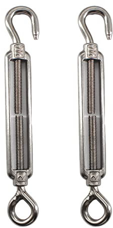 2 Pack M10 Stainless Steel Wire Tensioner Turnbuckle, Adjustable Hook and Eye Wire Rope Tension Turnbuckle