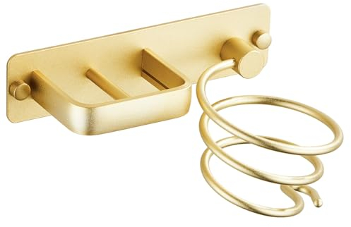 YUET Hair Dryer Holder Hairdryer Straightener Station Wall Mounted Spiral Shelf Bracket Stand Hanger Organizer Blow Storage With Cable Tidy Rack For Dressing Table Bathroom Professional Gold Brass